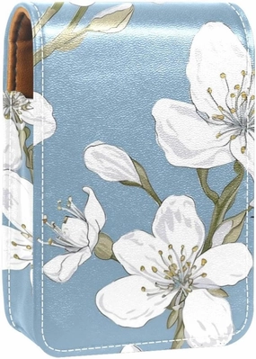 Lipstick Case,Leather Lip Gloss Lipstick Organizer with Mirror,Mini Lipstick Holder Bag,Bee and Spring Blossom
