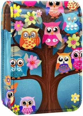 Lipstick Case,Leather Lip Gloss Lipstick Organizer with Mirror,Mini Lipstick Holder Bag,Cartoon Eagle Cartoon Owl