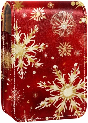 Lipstick Case,Portable Makeup Bag Cosmetic Pouch,Lipstick Holder Makeup Organizer,Christmas Gold White Snowflakes