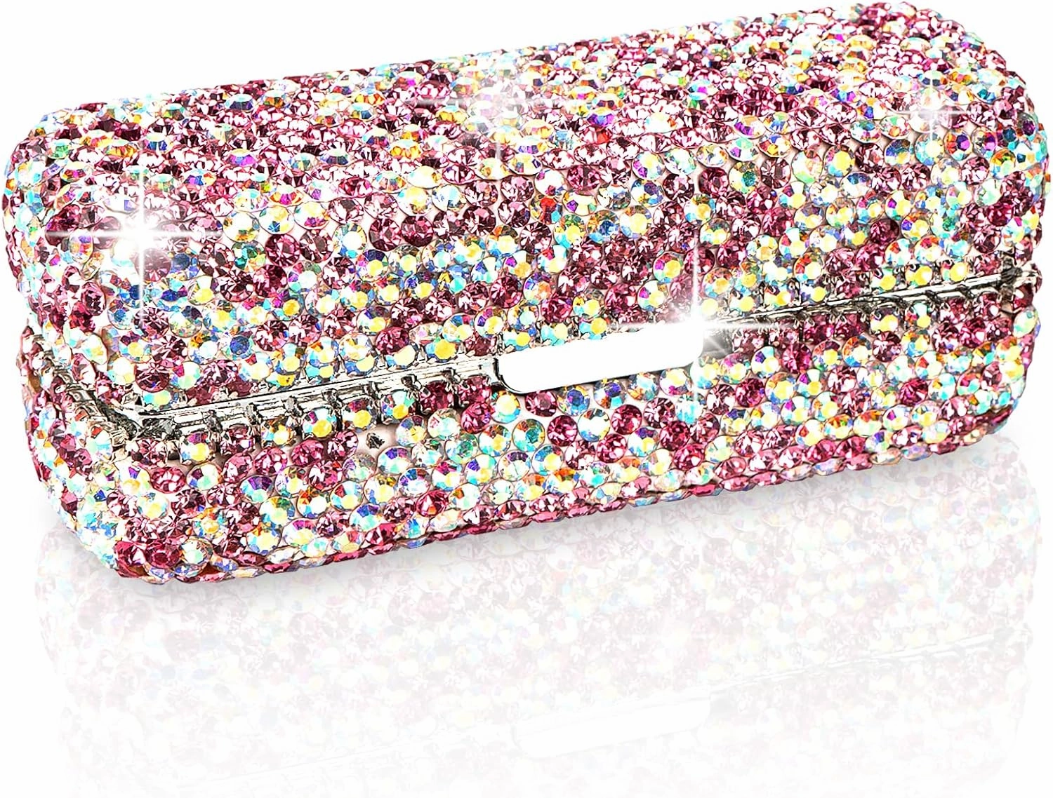 Lipstick Case with Mirror, Rhinestone Crystal Lipstick Organizer for Travel, Portable Bling Diamonds Lip Gloss Storage Holder