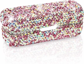 Lipstick Case with Mirror, Rhinestone Crystal Lipstick Organizer for Travel, Portable Bling Diamonds Lip Gloss Storage Holder