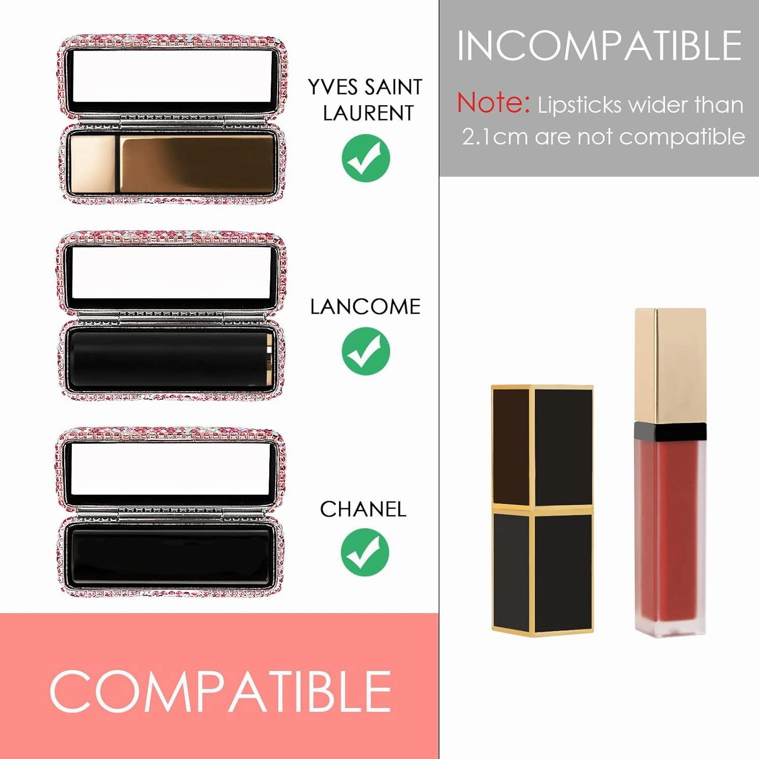 Lipstick Case with Mirror, Rhinestone Crystal Lipstick Organizer for Travel, Portable Bling Diamonds Lip Gloss Storage Holder