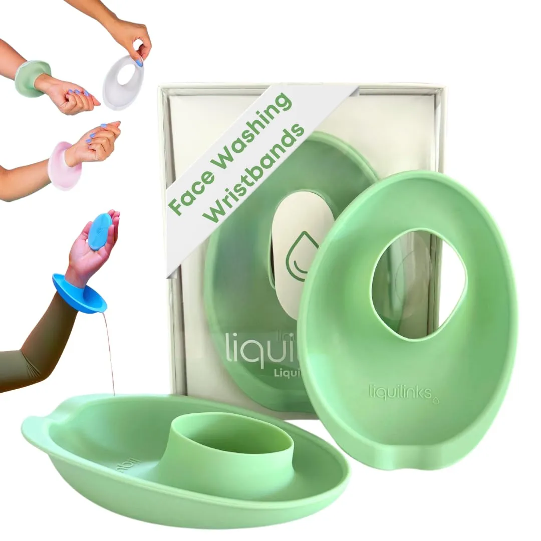 LiquiBands Face Washing Wristbands – Silicone Spa Bands to Catch Water Drips & Keep Sleeves Dry – Vanity Accessory, Esthetician Essential, & Teen Gift for Skincare Routine (Sage Green, 1 Pair)