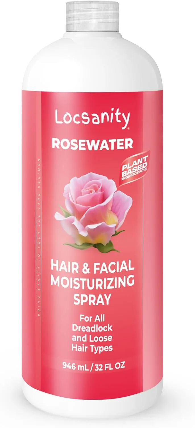 Locsanity Pure Rosewater Hair and Facial Spray – Jumbo Size Hydrating Face Mist to Soothe, Refresh, and Rejuvenate Skin, Reduce Oil and Buildup (32oz)