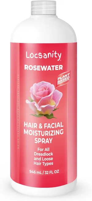 Locsanity Pure Rosewater Hair and Facial Spray – Jumbo Size Hydrating Face Mist to Soothe, Refresh, and Rejuvenate Skin, Reduce Oil and Buildup (32oz)