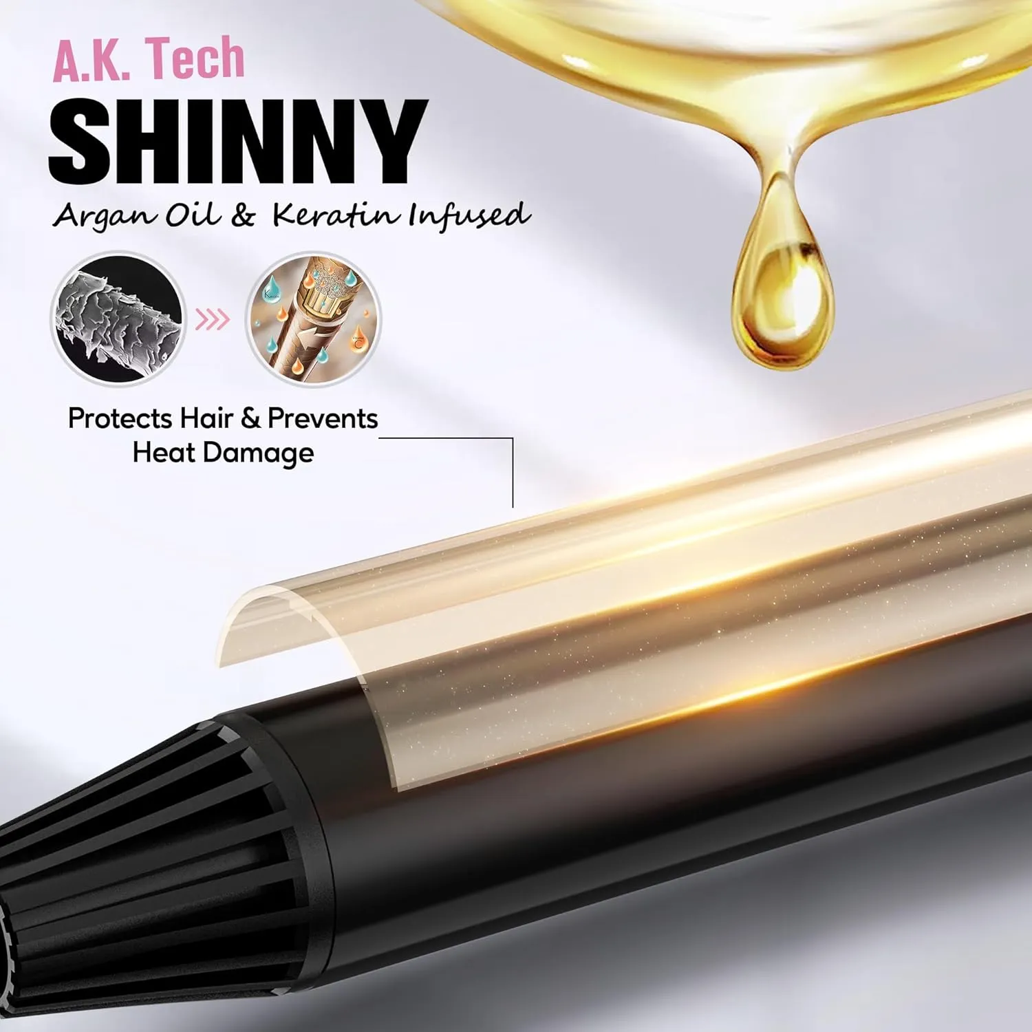 Long Barrel Curling Iron 1 Inch, Ceramic Curling Iron for Thin Hair, Infused Argan Oil & Keratin, Long Lasting Styling, 11 Adjustable Temp, Include Clips & Silicone Pad