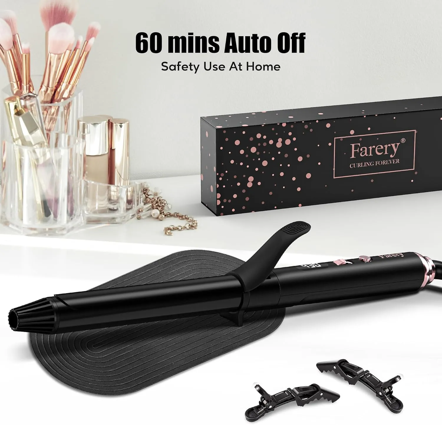 Long Barrel Curling Iron 1 Inch, Ceramic Curling Iron for Thin Hair, Infused Argan Oil & Keratin, Long Lasting Styling, 11 Adjustable Temp, Include Clips & Silicone Pad