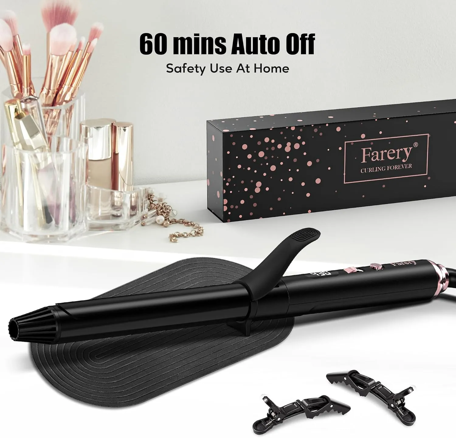 Long Barrel Curling Iron 1 Inch, Ceramic Curling Iron for Thin Hair, Infused Argan Oil & Keratin, Long Lasting Styling, 11 Adjustable Temp, Include Clips & Silicone Pad