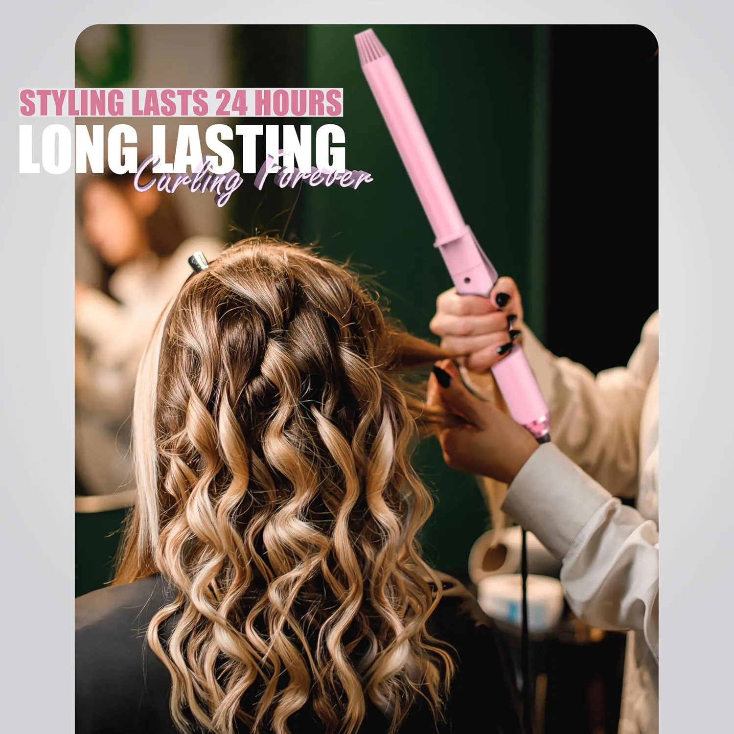 Long Barrel Curling Iron 1 Inch, Extra Long Curling Iron for Thin Hair, Infused Argan Oil & Keratin, 11 Adjustable Temp, Include Clips & Silicone Pad, Pink