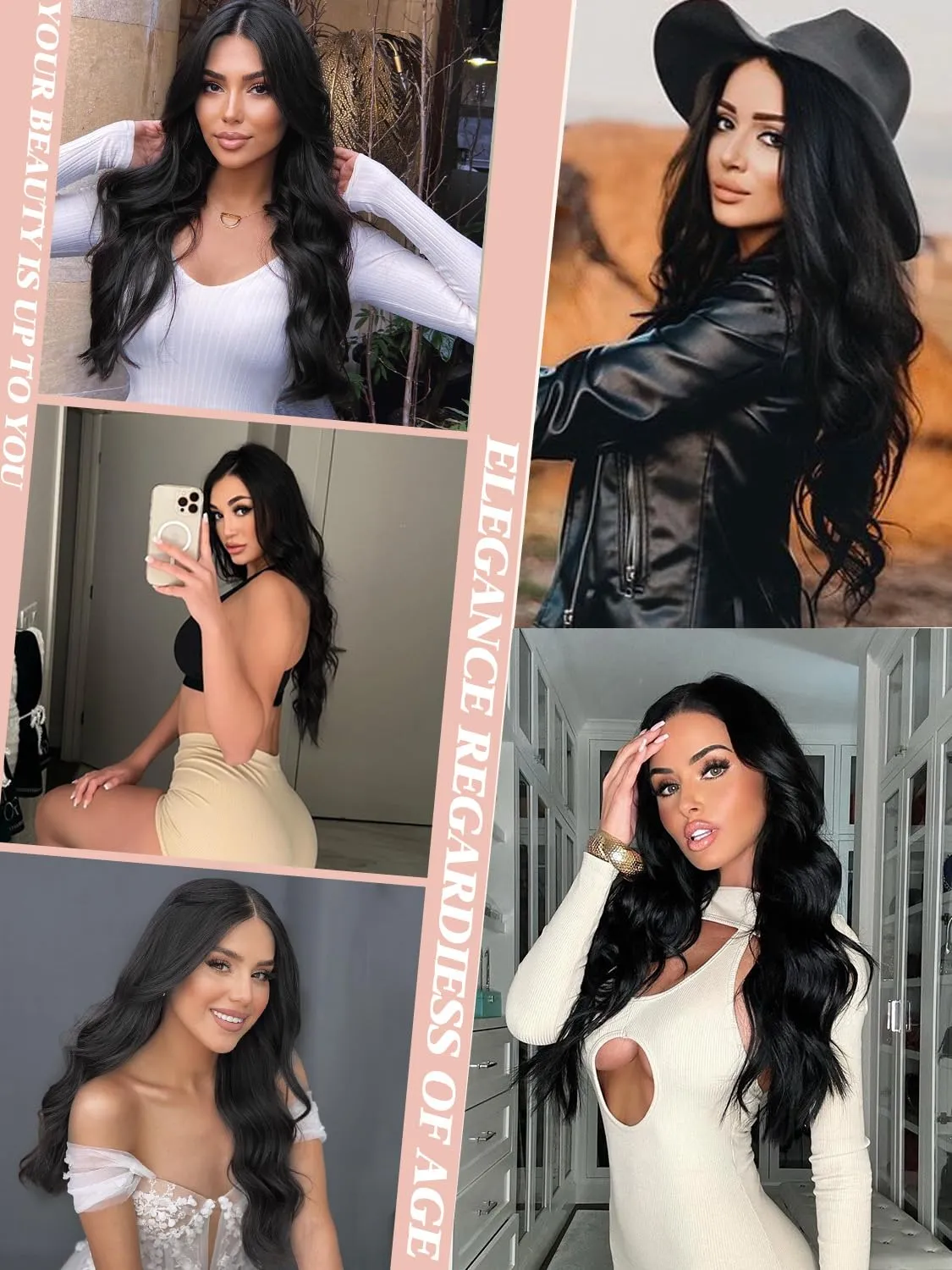 Long Black Wigs for Women, Black Curly Wavy Wig, 26 Inch Natural Looking Women's Charming Synthetic Middle Part Heat Resistant Fiber Wig for Daily Party Use