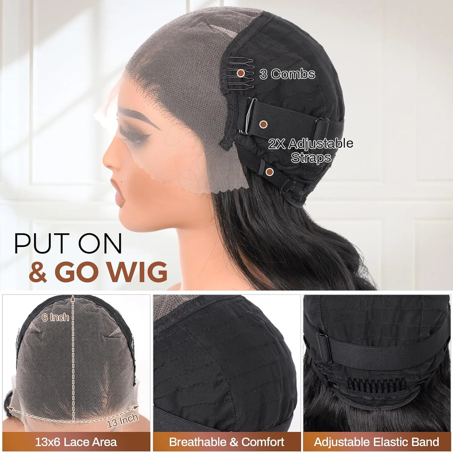 Long Straight Lace Front Wig 13x6 Layered Synthetic Lace Wig with Baby-hair, Natural Synthetic Hair As Human Hair (#3147, 24 Inch)