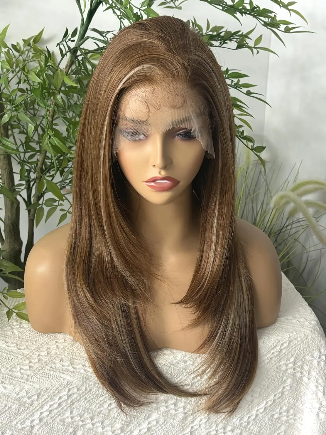 Long Straight Lace Front Wig 13x6 Layered Synthetic Lace Wig with Baby-hair, Natural Synthetic Hair As Human Hair (#3147, 24 Inch)