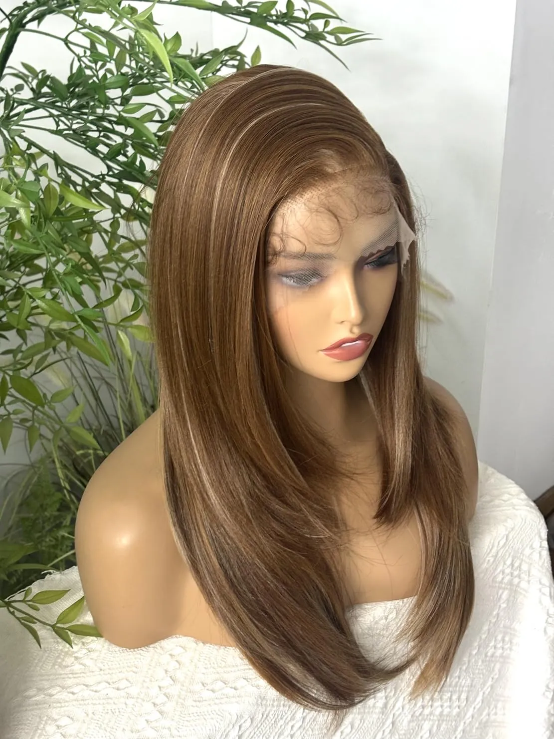 Long Straight Lace Front Wig 13x6 Layered Synthetic Lace Wig with Baby-hair, Natural Synthetic Hair As Human Hair (#3147, 24 Inch)