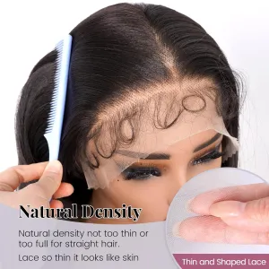 Long Straight Lace Front Wig 13x6 Layered Synthetic Lace Wig with Baby-hair, Natural Synthetic Hair As Human Hair (Black, 24 Inch)