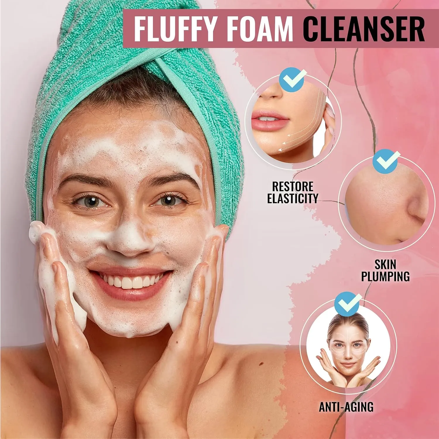 LOOKATME Korean Face Wash for Sensitive Skin - Water Based Bubble Skincare Cleanser - K Beauty Natural Acne Foaming Cleaner - Hydrating Skin Care Cleansing Foam with Low pH - Collagen