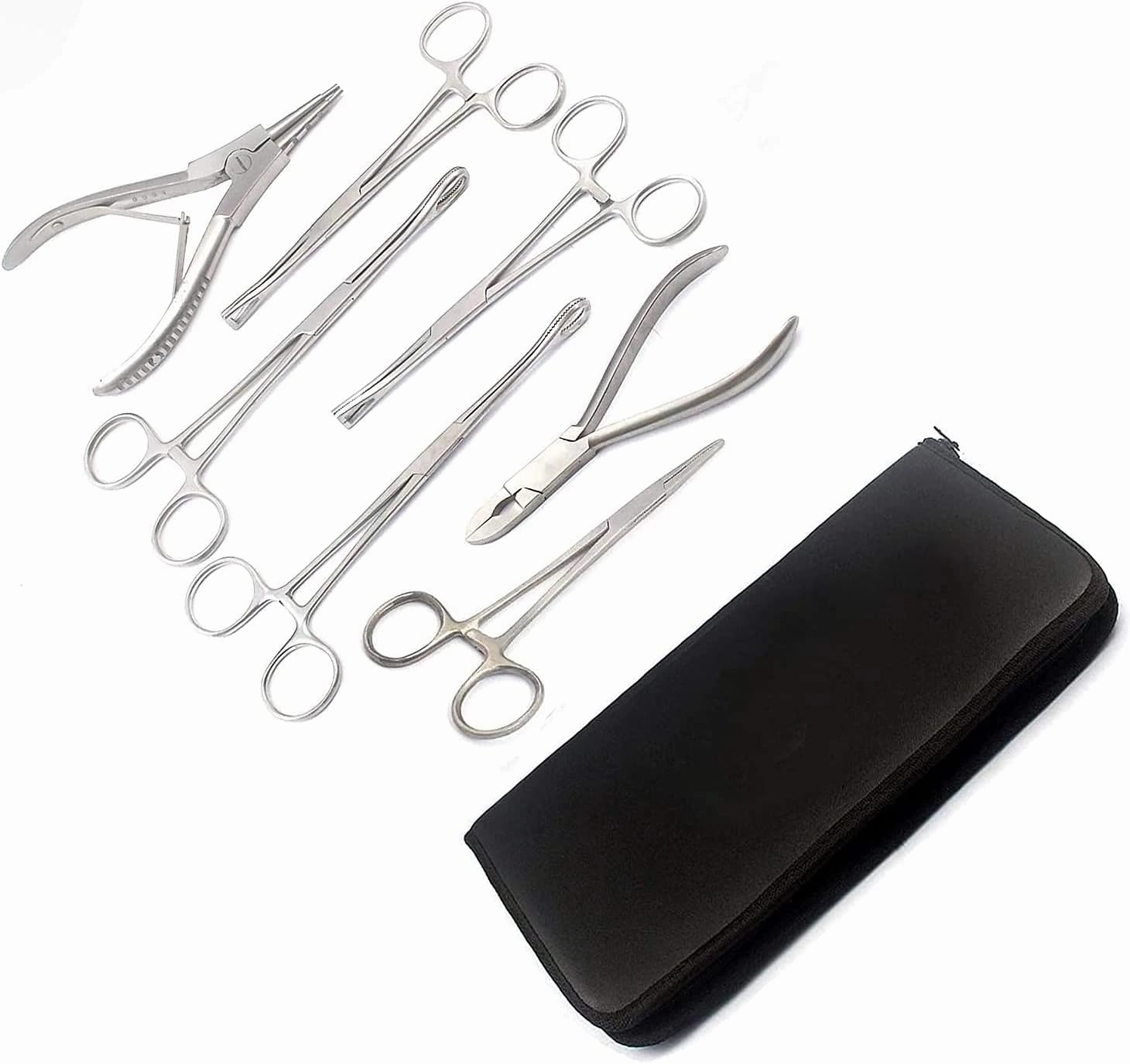 Lot OF 8 Pieces Body Piercing Tool-Set With/Case Bead Tweezers, Sponge Forceps, Pennington Forceps, Ring Opening & Closing Pliers by G.S Online Store