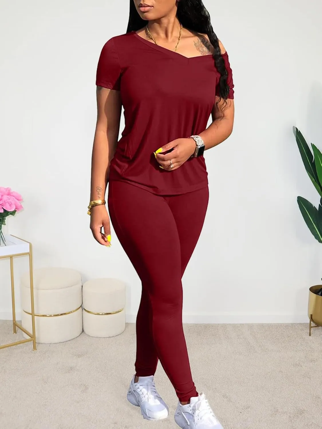 Lounge Sets for Women 2 Piece Summer Casual Jogger Workout Outfits Short Tops Long Pant Sweat suit leggings set