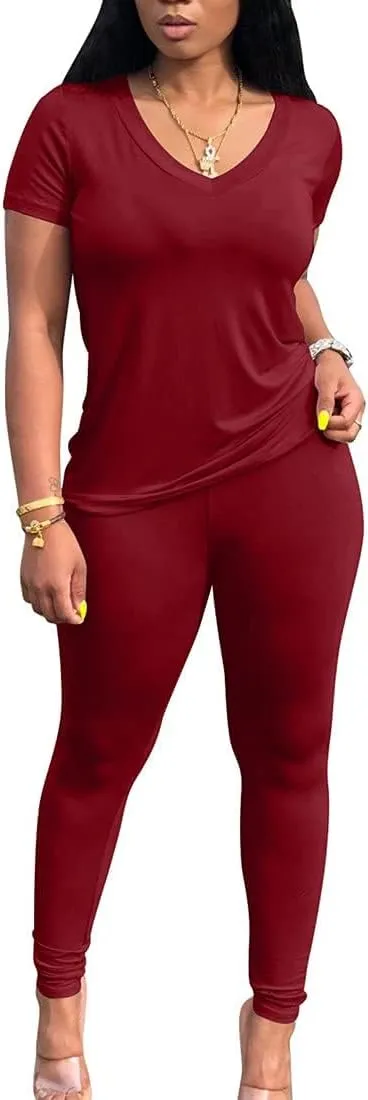 Lounge Sets for Women 2 Piece Summer Casual Jogger Workout Outfits Short Tops Long Pant Sweat suit leggings set