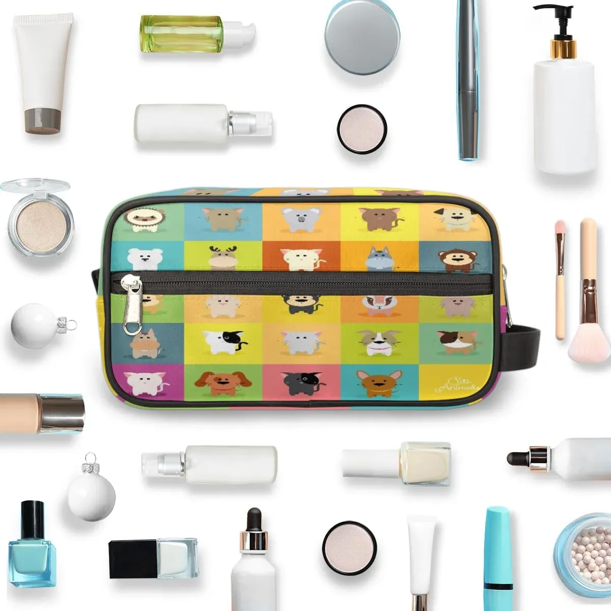 Lovely Animals Travel Toiletry Bag for Women Men Small Cosmetic Makeup Organizer Water Resistant Shaving Bag Portable Make Up Bag Storage Bags with Handle