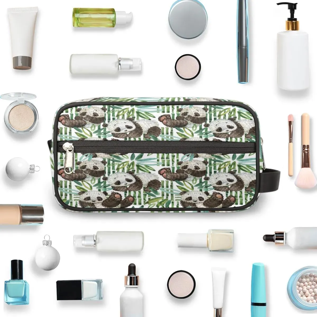 Lovely Panda Travel Toiletry Bag for Women Men Small Cosmetic Makeup Organizer Water Resistant Shaving Bag Portable Make Up Bag Storage Bags with Handle