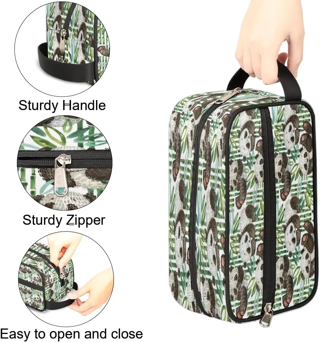 Lovely Panda Travel Toiletry Bag for Women Men Small Cosmetic Makeup Organizer Water Resistant Shaving Bag Portable Make Up Bag Storage Bags with Handle