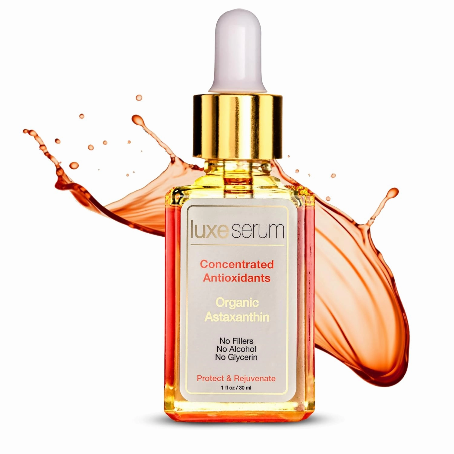 Luxe Beauty Organic Astaxanthin Serum - Concentrated Antioxidant Serum - Also with Organic Rosehip Oil, Clove Oil, Raspberry Seed Oil, and More - Face Serum to Help Prevent Premature Skin Aging