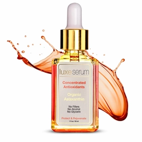 Luxe Beauty Organic Astaxanthin Serum - Concentrated Antioxidant Serum - Also with Organic Rosehip Oil, Clove Oil, Raspberry Seed Oil, and More - Face Serum to Help Prevent Premature Skin Aging