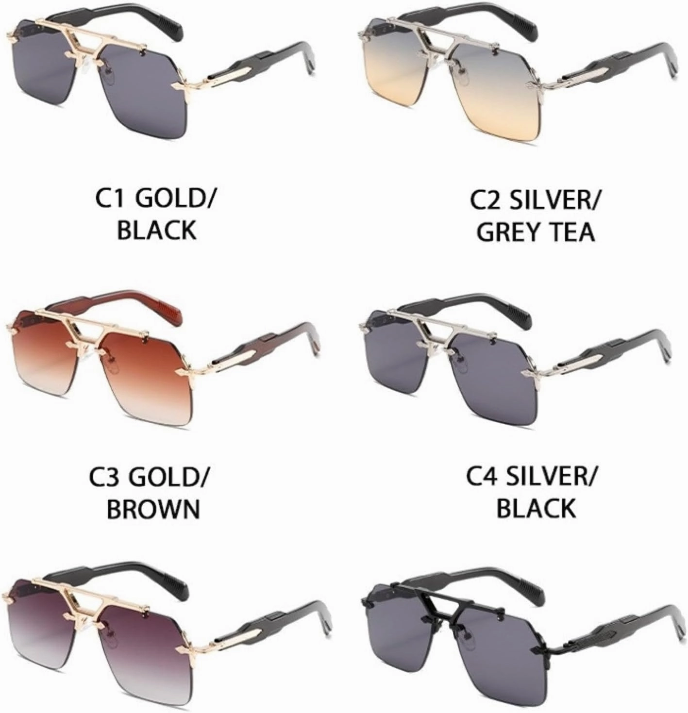 Luxury Classic Oval Rimless Men Women Vintage Punk Sun Glasses Oversized Shades Metal Frame Eyewear