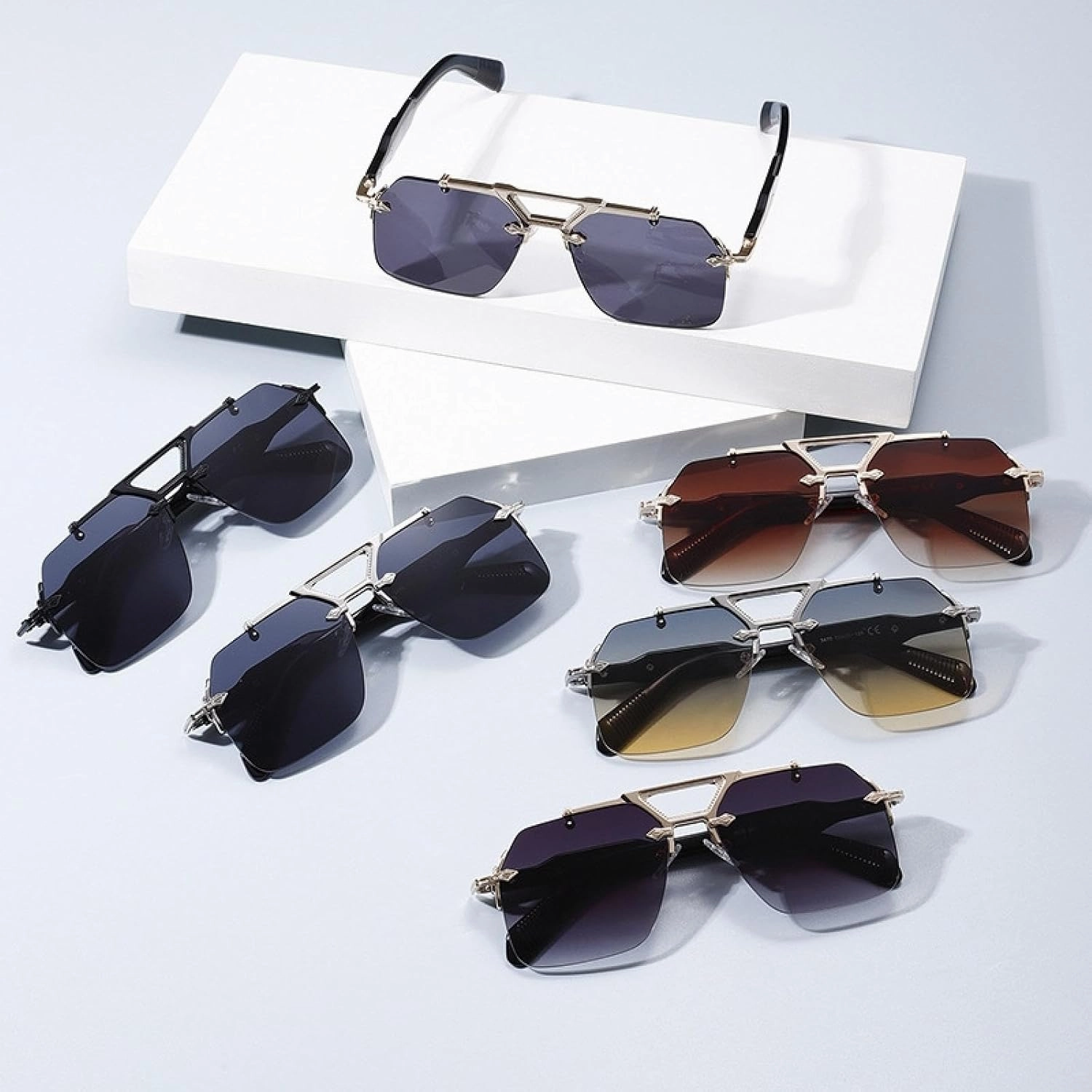 Luxury Classic Oval Rimless Men Women Vintage Punk Sun Glasses Oversized Shades Metal Frame Eyewear