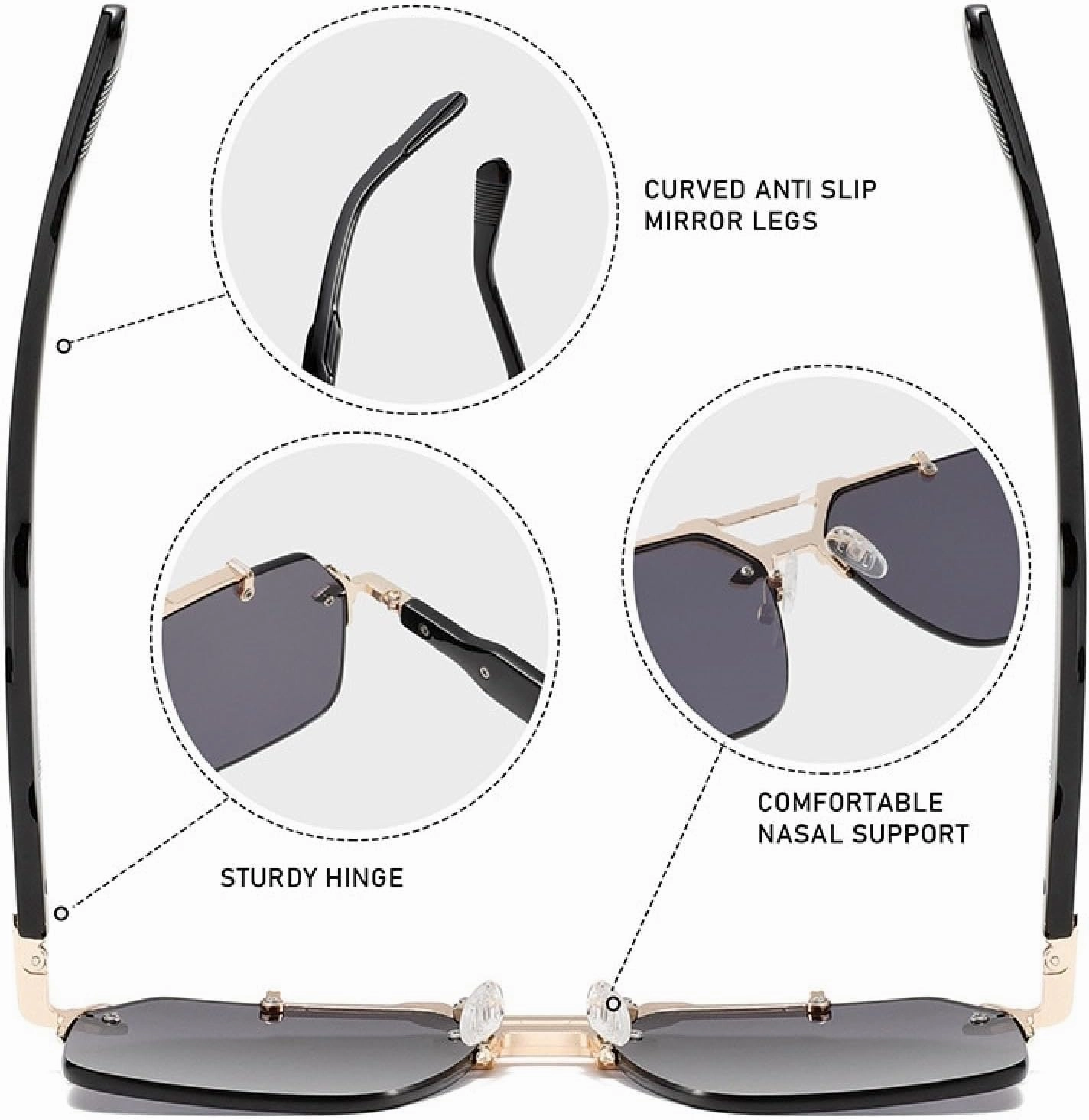 Luxury Classic Oval Rimless Men Women Vintage Punk Sun Glasses Oversized Shades Metal Frame Eyewear