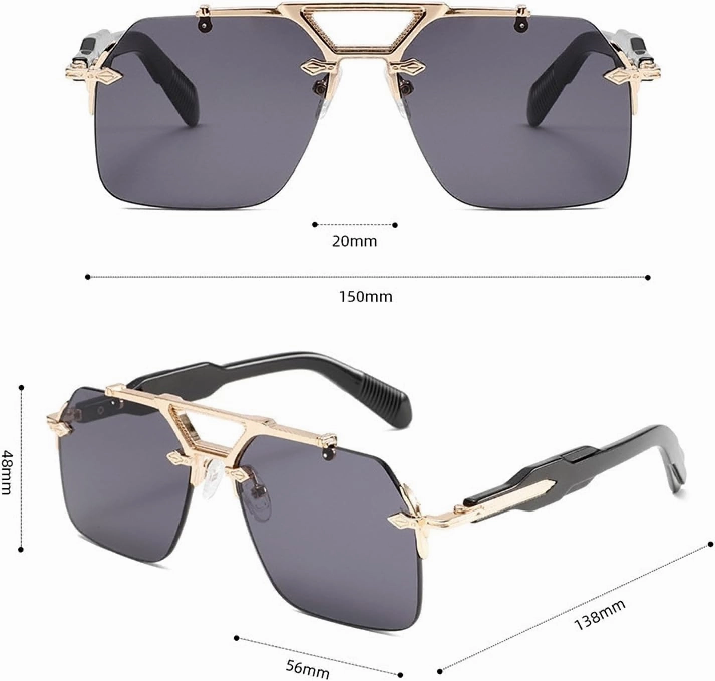 Luxury Classic Oval Rimless Men Women Vintage Punk Sun Glasses Oversized Shades Metal Frame Eyewear