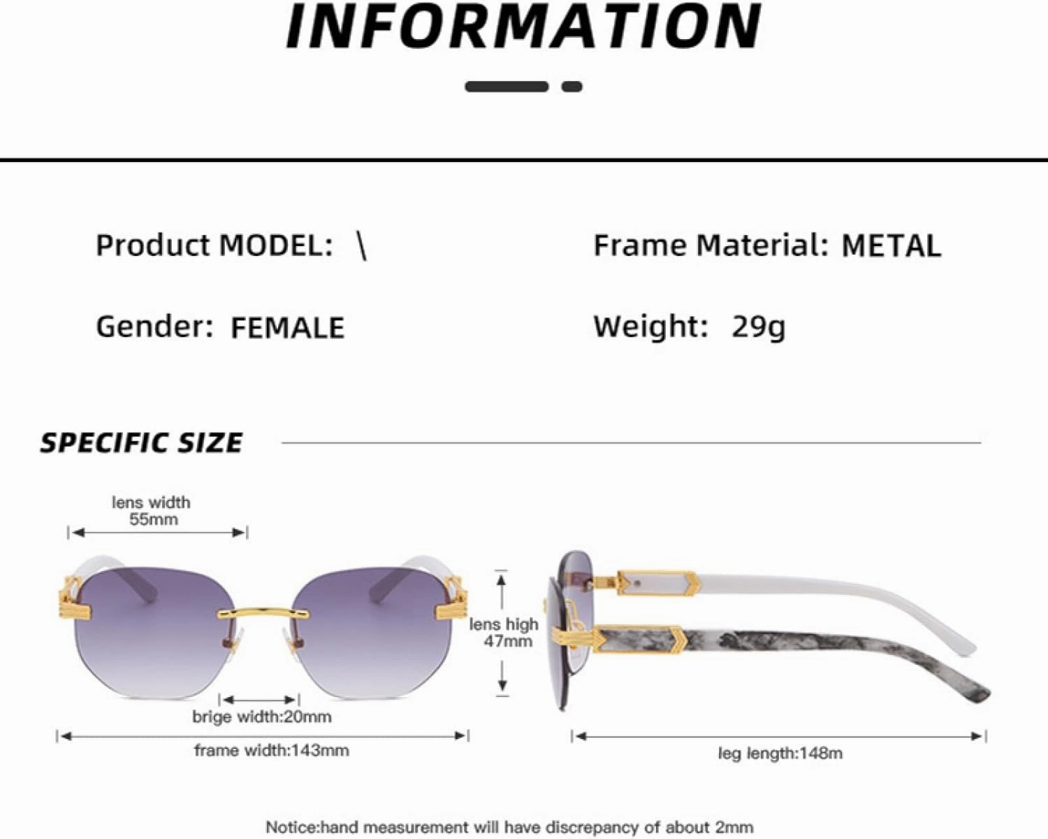 Luxury Rimless Sunglasses Women Men Fashion Vintage Small Sun Glasses Travel Driving Eyewear Shades Uv400
