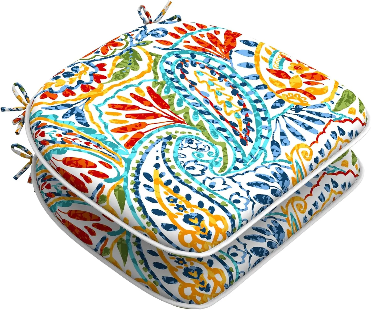 LVTXIII Indoor/Outdoor Chair Cushions Seat Cushions with Ties, Patio Chair Pads D16xW17 Inch for Patio Furniture Garden Home Office Decoration 2 Pack,Paisley Multi