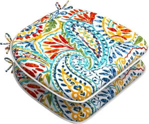 LVTXIII Indoor/Outdoor Chair Cushions Seat Cushions with Ties, Patio Chair Pads D16xW17 Inch for Patio Furniture Garden Home Office Decoration 2 Pack,Paisley Multi
