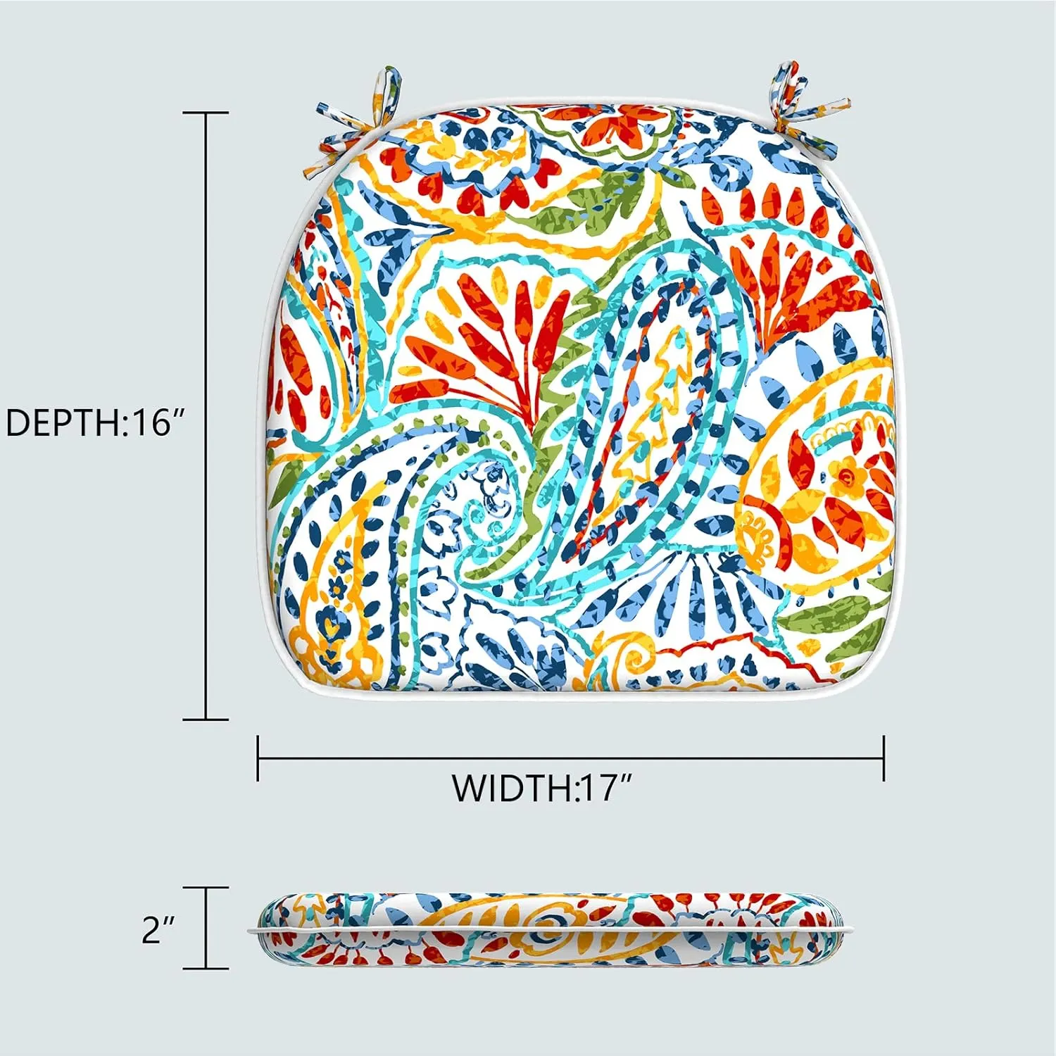 LVTXIII Indoor/Outdoor Chair Cushions Seat Cushions with Ties, Patio Chair Pads D16xW17 Inch for Patio Furniture Garden Home Office Decoration 2 Pack,Paisley Multi