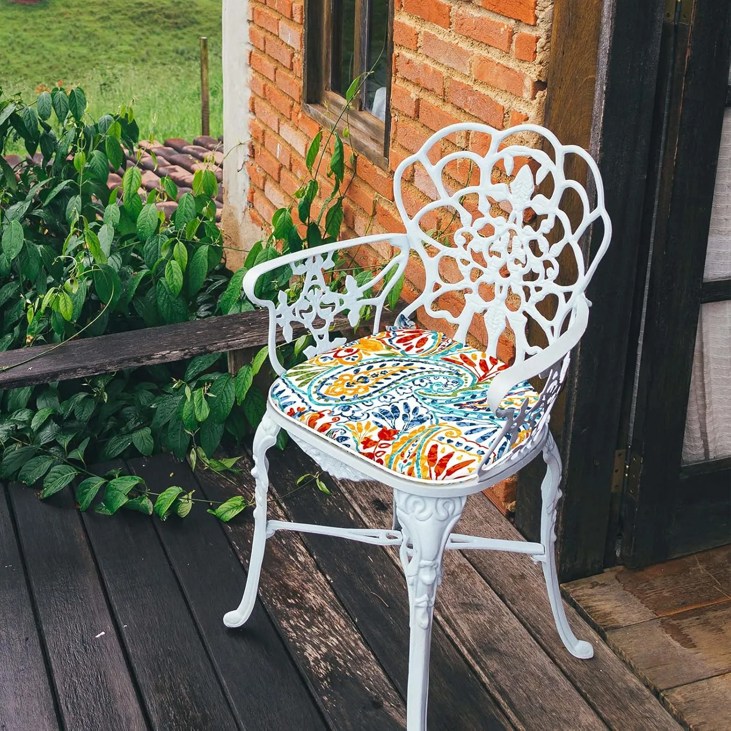 LVTXIII Indoor/Outdoor Chair Cushions Seat Cushions with Ties, Patio Chair Pads D16xW17 Inch for Patio Furniture Garden Home Office Decoration 2 Pack,Paisley Multi