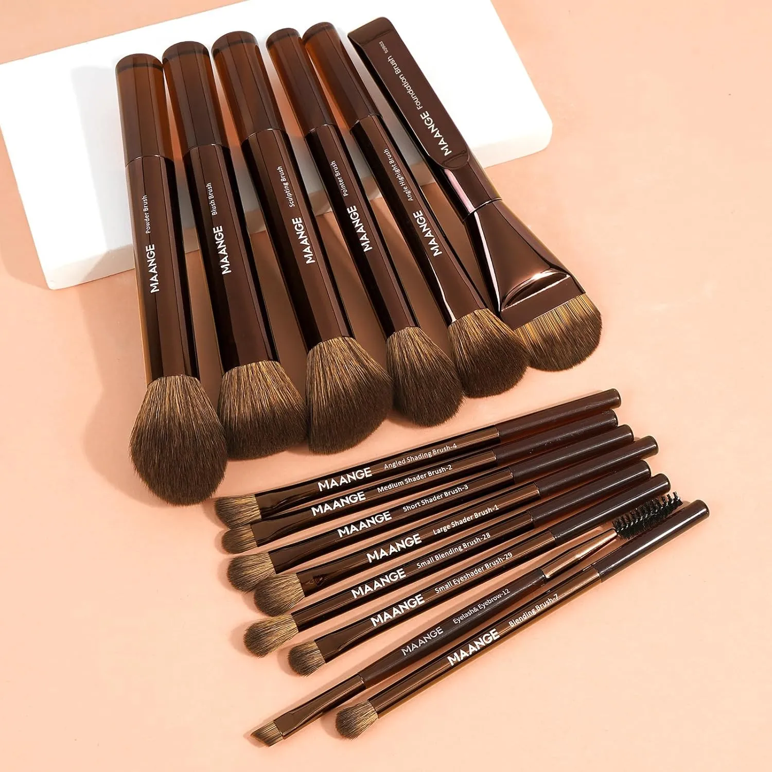 MAANGE 14-Piece Makeup Brush Set with Aluminum Ferrule- Premium Synthetic Makeup Brushes Kit Foundation Powder Brush Eye Shadow for Beginners & Professionals(Dark Coffe)