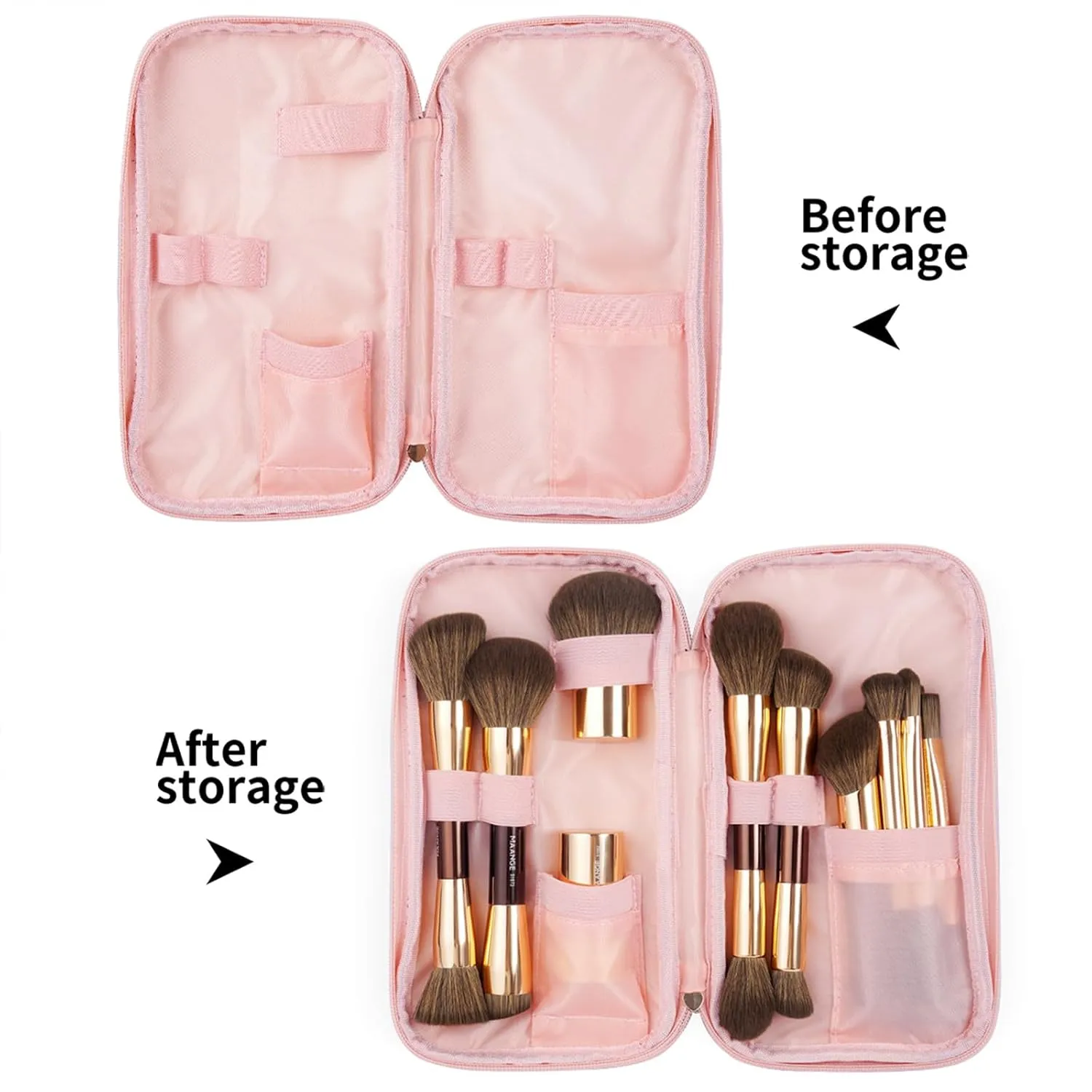MAANGE Makeup Brushes 12 Pcs With Bag, Multi-functional Makeup Brushes Set for Dual-Head Contour Powder Blush Foundation Blending Eyeshadow Make up Brushes Set (Coffee Gold, 12 Piece 1 bag)
