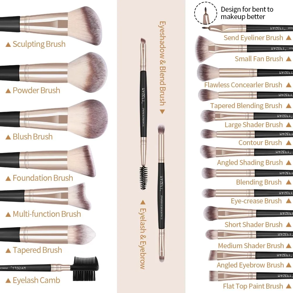 MAGEFY Makeup Brushes, 22 Pcs Professional Premium Synthetic Makeup Brush Set with Case, Foundation Eyeshadow Brush Travel Make up Brushes Set (Blackgold)