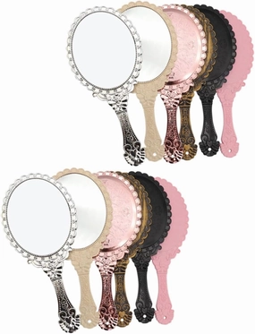 MAGICLULU 12pcs Vintage Handheld Makeup Mirror Portable Beauty Mirrors Retro Patterns Travel-Friendly Cosmetic for Salon Personal Use Elegant Colors
