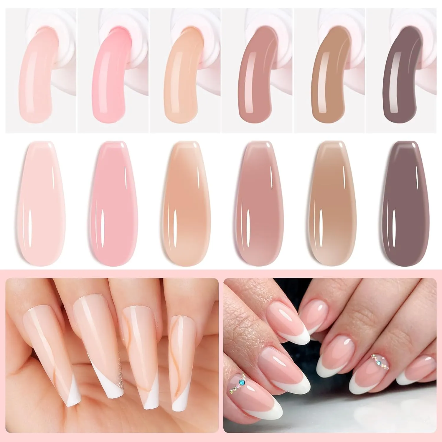 Makartt Poly Nail Gel Kit: 6 Nude Colors Solid Builder 15ML for Extension Enhancement Set with Slip Solution Base Top Coat Dual Forms All in One Hard Gels for Nails Starter Supplies Kit