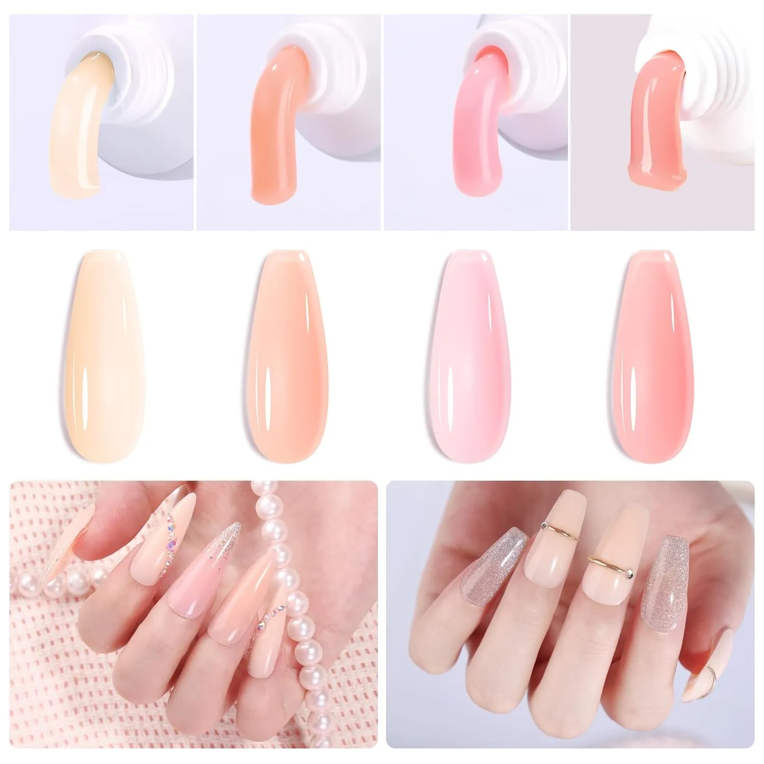 Makartt Poly Nail Gel Set: 4 Nude Pink 15ML, Strong Builder for Extension Strengthener, Long Lasting, Neutral Classic Colors French Manicure Kit Salon Supplies At Home