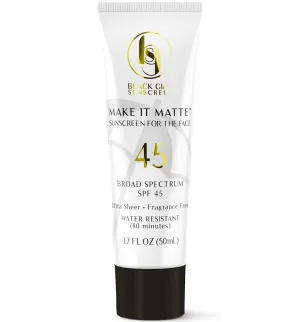 Make It Matte SPF 45 - Clear Face Sunscreen - No White Residue, Broad Spectrum, Matte Finish, Vegan (Ships with Black or Gold Cap)