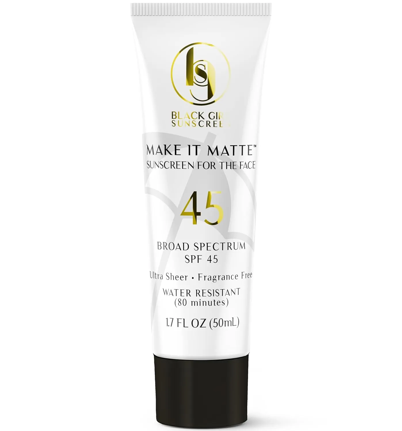 Make It Matte SPF 45 - Clear Face Sunscreen - No White Residue, Broad Spectrum, Matte Finish, Vegan (Ships with Black or Gold Cap)