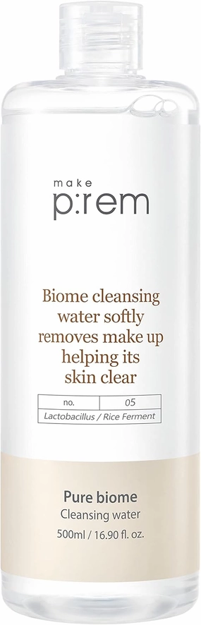 Make P:REM Pure Biome Facial Cleansing Water, Hypoallergenic Korean Rice Makeup Remover, Refines Skin Texture with Rice Protein, EVE Vegan, Korean Skin Care, 500ml, 16.90 Fl.Oz.