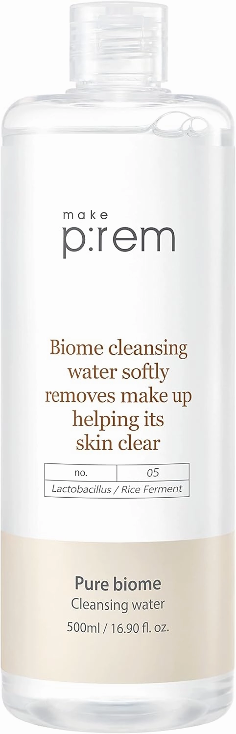 Make P:REM Pure Biome Facial Cleansing Water, Hypoallergenic Korean Rice Makeup Remover, Refines Skin Texture with Rice Protein, EVE Vegan, Korean Skin Care, 500ml, 16.90 Fl.Oz.