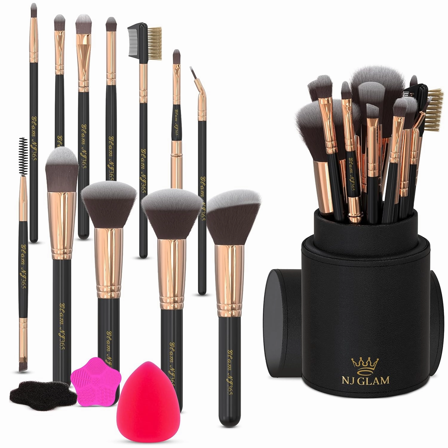 Make Up Brushes Pack of 12 - Ultra-Soft Makeup Brushes Set with Case and Bonus of Foundation Sponge - Fast-Drying, No-Shedding - Easy to Use Makeup Brush Set with Case (black)