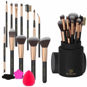 Make Up Brushes Pack of 12 - Ultra-Soft Makeup Brushes Set with Case and Bonus of Foundation Sponge - Fast-Drying, No-Shedding - Easy to Use Makeup Brush Set with Case (black)