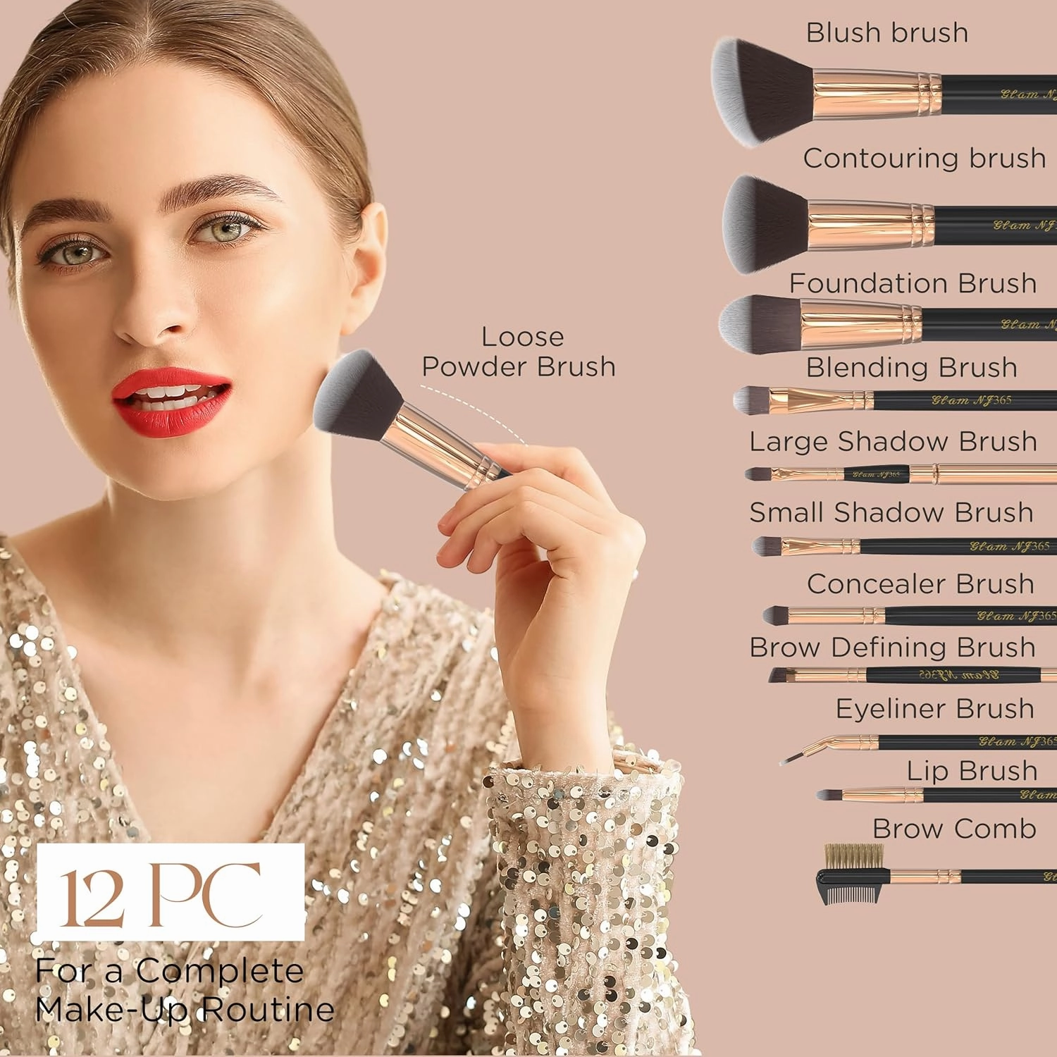 Make Up Brushes Pack of 12 - Ultra-Soft Makeup Brushes Set with Case and Bonus of Foundation Sponge - Fast-Drying, No-Shedding - Easy to Use Makeup Brush Set with Case (black)