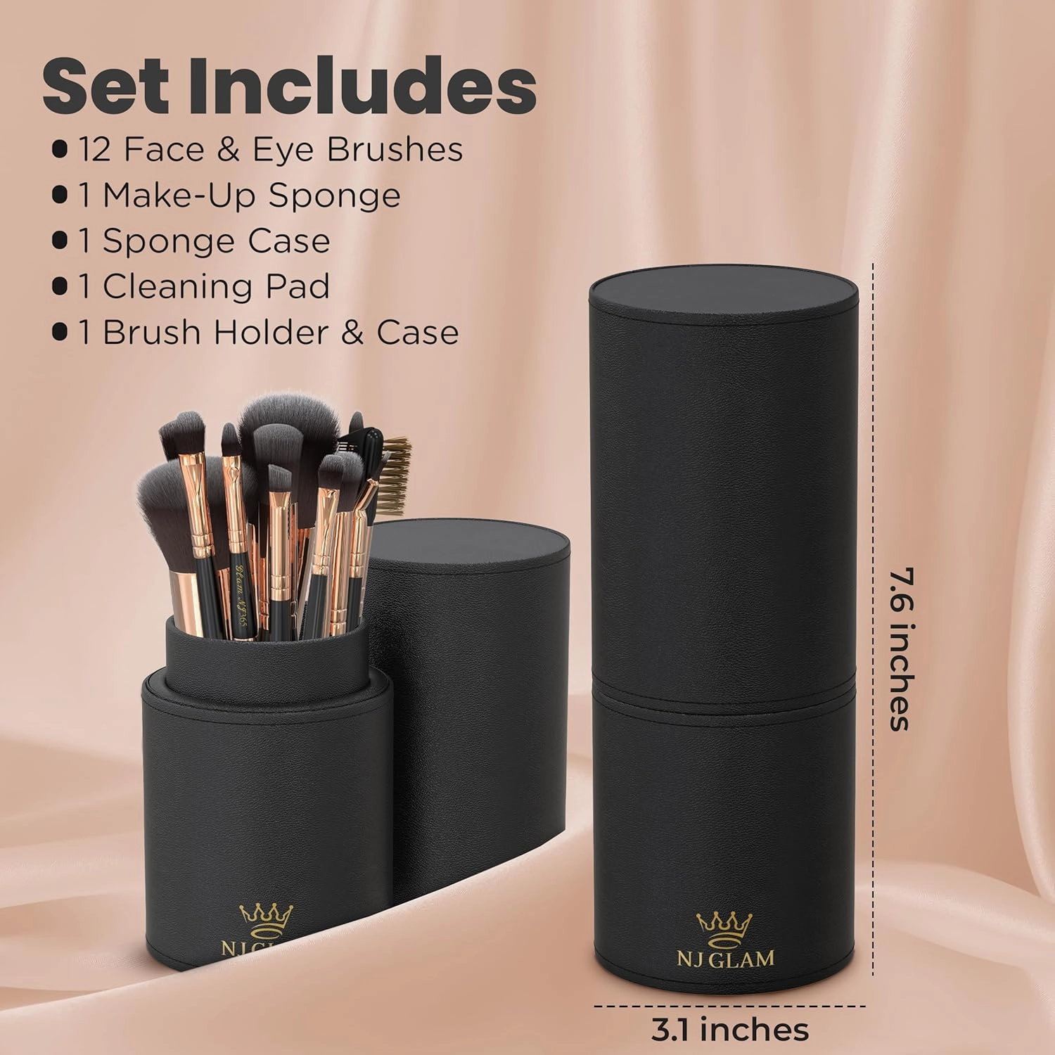 Make Up Brushes Pack of 12 - Ultra-Soft Makeup Brushes Set with Case and Bonus of Foundation Sponge - Fast-Drying, No-Shedding - Easy to Use Makeup Brush Set with Case (black)
